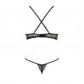 Комплект білизни Passion Exclusive QUENTRIS BIKINI L/XL, black, стрінги і напіввідкритий ліф