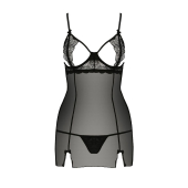 Прозора сорочка приталена Passion QUENTRIS CHEMISE L/XL, black, трусики