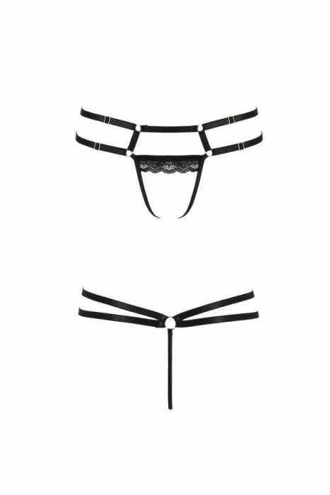 Трусики-стрінги зі стреп та мереживом Passion Exclusive LORRY THONG L/XL, black