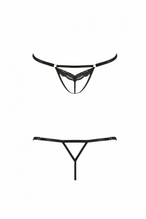 Відверті трусики-стрепи з мереживом Passion Exclusive SOLON THONG L/XL, black