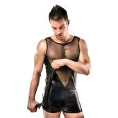 Комплект білизни Passion 016 SET black L/XL, шортики під латекс і напівпрозора маєчка