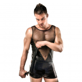 Комплект білизни Passion 016 SET black S/M, шортики під латекс і напівпрозора маєчка
