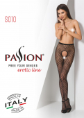 Еротичні колготки-бодістокінг Passion S010 black, з доступом, геометричний малюнок