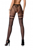 Сітчасті колготки з відкритим доступом Passion S015 One Size, Black, імітація панчіх і трусиків