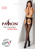 Сітчасті панчохи-стокінги Passion S018 One Size, Black, імітація пояса, сітка з вертикальними смужка