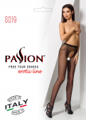 Сітчасті колготки-бодістокінги Passion S019 One Size, Black, імітація трусиків, відкритий доступ