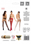 Сітчасті панчохи-стокінги Passion S020 One Size, Black, ажурний візерунок, імітація пояса з гартерам