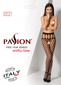 Еротичні колготки-бодістокінг Passion S021 black, у велику сітку з високим поясом