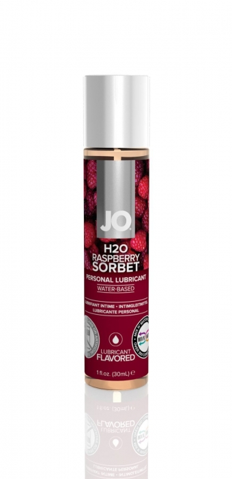 Змазка на водній основі JO H2O — Raspberry Sorbet (30 мл) без цукру, рослинний гліцерин