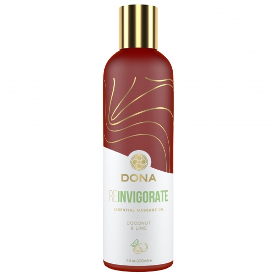 Натуральное массажное масло DONA Reinvigorate — Coconut & Lime (120 мл) с эфирными маслами