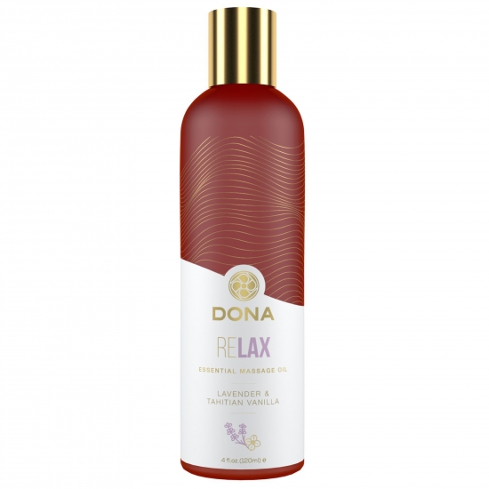 Натуральное массажное масло DONA Relax — Lavender & Tahitian Vanilla (120 мл) с эфирными маслами