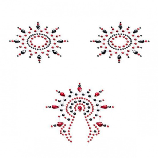 Пестіс з кристалів Petits Joujoux Gloria set of 3 - Black/Red, прикраса на груди та вульву