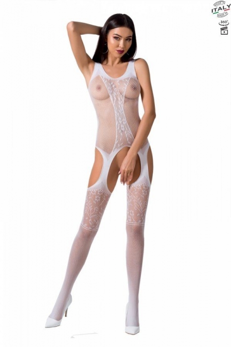 Бодістокінг з імітацією панчох і ажурною вставкою Passion BS072 white