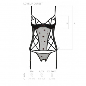 Корсет з підв'язками, стрінги Passion LOVELIA CORSET L/XL, black