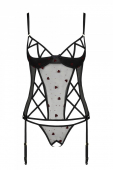Корсет з підв'язками, стрінги Passion LOVELIA CORSET L/XL, black