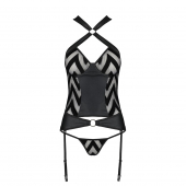 Сітчастий комплект із візерунком корсет з халтером, підв'язки, трусики Passion HIMA CORSET S/M black