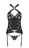 Сітчастий комплект із візерунком, корсет, підв'язки, трусики Passion HIMA CORSET XXL/XXXL black