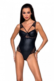 Боді з еко-шкіри та мережива Passion LOONA BODY L/XL, black
