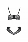 Комплект з еко-шкіри та мережива Passion LOONA SET S/M, black, бра і трусики