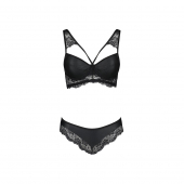Комплект з еко-шкіри та мережива Passion LOONA SET S/M, black, бра і трусики