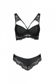 Комплект з еко-шкіри та мережива Passion LOONA SET XXL/XXXL, black, бра і трусики