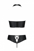 Комплект з еко-шкіри Passion NANACY BIKINI L/XL, black, бра та трусики з імітацією шнурівки