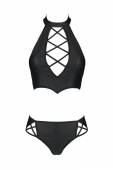 Комплект з еко-шкіри Passion NANCY BIKINI S/M, black, бра та трусики з імітацією шнурівки