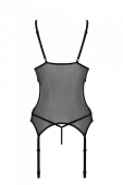Корсет із підв’язками та ажурним ліфом Passion CHRISTA CORSET S/M, black, стрінги в комплекті