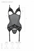 Корсет із підв’язками та ажурним ліфом Passion CHRISTA CORSET XXL/XXXL, black, стрінги в комплекті