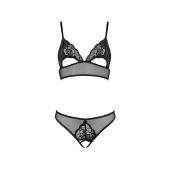 Комплект із бралету з ажурним ліфом та відкритими трусиками Passion CHRISTA SET Open Bra L/XL black