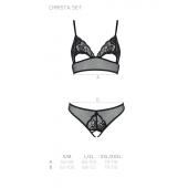 Комплект із бралету з ажурним ліфом та відкритими трусиками Passion CHRISTA SET Open Bra S/M black