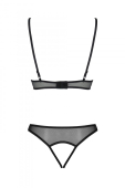 Комплект із бралету з ажурним ліфом та відкритими трусиками Passion CHRISTA SET Open Bra S/M black