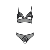 Комплект із бралету з ажурним ліфом та відкритими трусиками Passion CHRISTA SET Open Bra S/M black