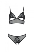 Комплект із бралету з ажурним ліфом та відкритими трусиками Passion CHRISTA SET Open Bra S/M black
