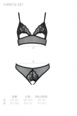 Комплект із бралету з ажурним ліфом та відкритими трусиками Passion CHRISTA SET Open Bra S/M black