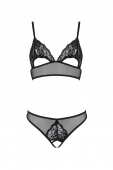 Комплект бралет з ажурним ліфом та відкритими трусиками Passion CHRISTA SET Open Bra XXL/XXXL black