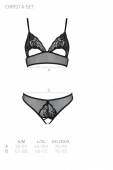 Комплект бралет з ажурним ліфом та відкритими трусиками Passion CHRISTA SET Open Bra XXL/XXXL black