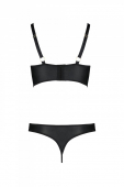 Комплект з екошкіри з люверсами та ремінцями Passion MALWIA BIKINI L/XL, black, бра та трусики