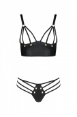 Комплект з екошкіри з люверсами та ремінцями Passion MALWIA BIKINI S/M, black, бра та трусики