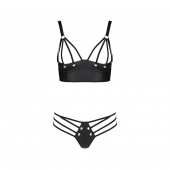 Комплект з екошкіри з люверсами та ремінцями Passion MALWIA BIKINI S/M, black, бра та трусики