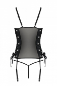 Сітчастий корсет з люверсами та знімними пажами Passion MALWIA CORSET L/XL black, екошкіра, стрінги
