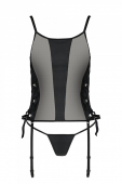 Сітчастий корсет з люверсами та знімними пажами Passion MALWIA CORSET L/XL black, екошкіра, стрінги
