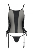 Сітчастий корсет з люверсами і знімними пажами Passion MALWIA CORSET 2XL/3XL black екошкіра, стрінги