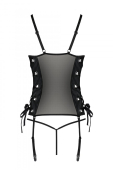 Сітчастий корсет з люверсами і знімними пажами Passion MALWIA CORSET 2XL/3XL black екошкіра, стрінги