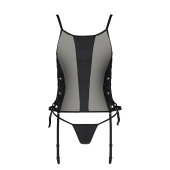 Сітчастий корсет з люверсами і знімними пажами Passion MALWIA CORSET 2XL/3XL black екошкіра, стрінги