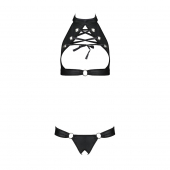 Комплект відкритий топ та трусики з екошкіри з люверсами Passion MALWIA SET with Open Bra L/XL black