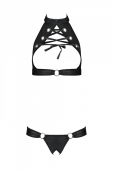 Комплект відкритий топ та трусики з екошкіри з люверсами Passion MALWIA SET with Open Bra L/XL black