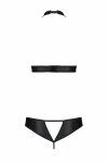 Комплект, відкритий топ та трусики з екошкіри з люверсами Passion MALWIA SET with Open Bra S/M black
