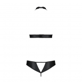 Комплект відкритий топ та трусики з екошкіри з люверсами Passion MALWIA SET OpenBra XXL/XXXL, black