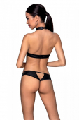 Комплект відкритий топ та трусики з екошкіри з люверсами Passion MALWIA SET OpenBra XXL/XXXL, black